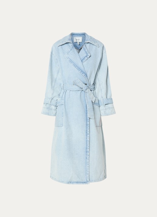 Gestuz GZparwana trenchcoat van chambray met strikceintuur - voorkant 3 lichtblauw