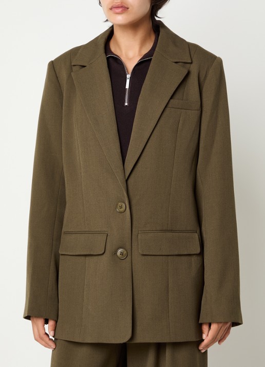 Gestuz GZstacy blazer met schoudervulling en klepzakken - detail 4 bronsgroen