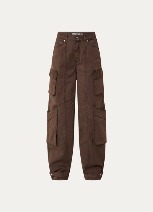 Gestuz High waist loose fit cargobroek met klepzakken - voorkant 3 bruin