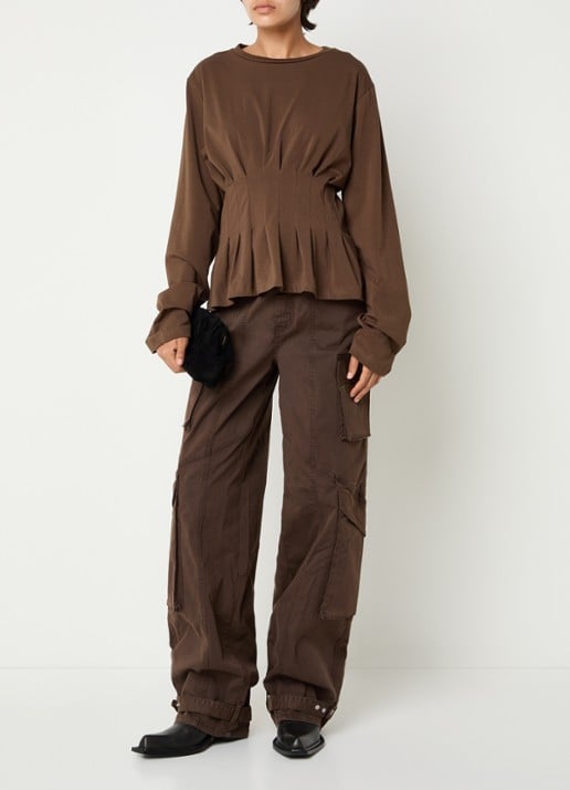 Gestuz High waist loose fit cargobroek met klepzakken - voorkant 4 bruin