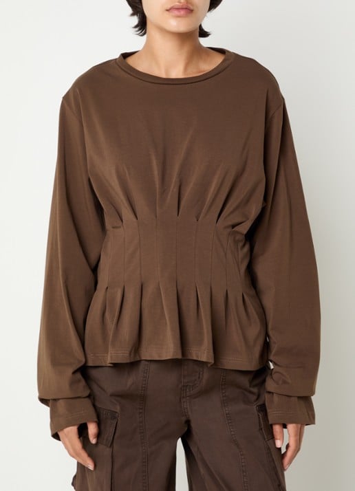 Gestuz Inez longsleeve met plissé - detail 2 bruin