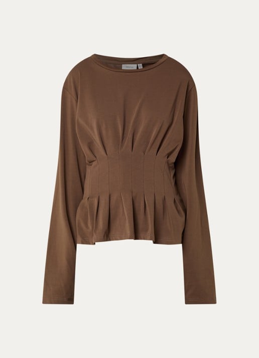 Gestuz Inez longsleeve met plissé - voorkant 3 bruin
