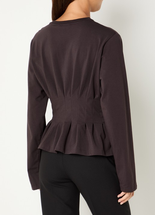 Gestuz Inez longsleeve met plissé - achterkant aubergine