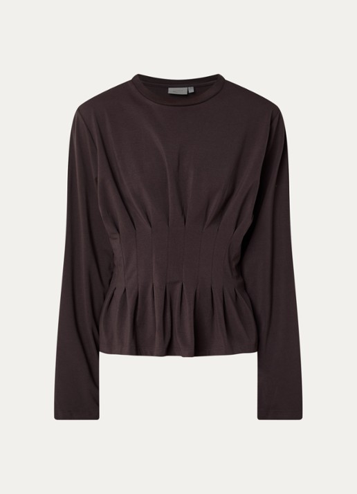 Gestuz Inez longsleeve met plissé - voorkant 2 aubergine