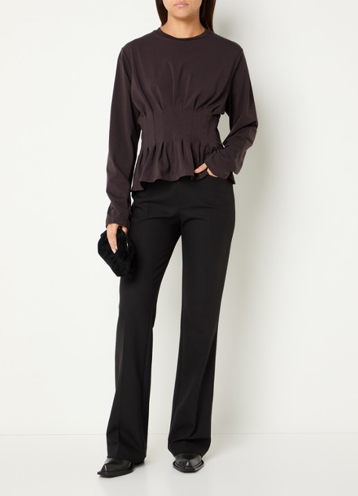 Gestuz Inez longsleeve met plissé - voorkant 3 aubergine