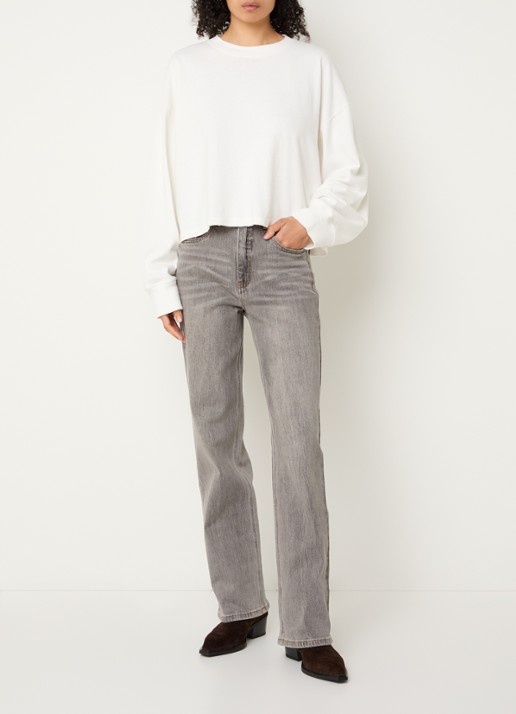 Gestuz Jade high waist straight fit jeans met gekleurde wassing - voorkant 5 grijs