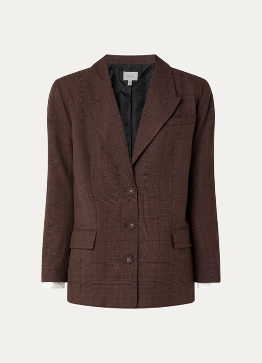 Gestuz Lavana blazer met ruitdessin - voorkant 2 bruin