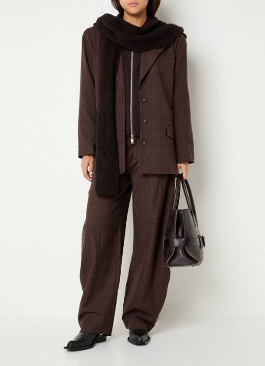 Gestuz Lavana blazer met ruitdessin - voorkant 3 bruin