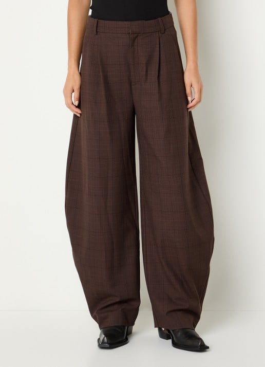 Gestuz Lavana high waist wide fit pantalon met ruitdessin