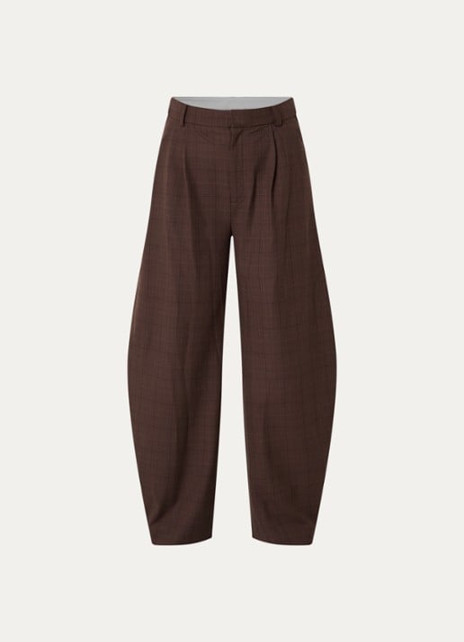 Gestuz Lavana high waist wide fit pantalon met ruitdessin - voorkant bruin