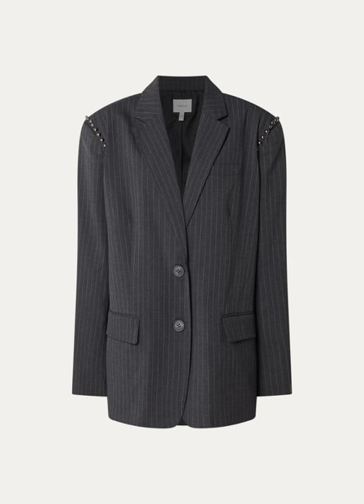 Gestuz Lehela oversized blazer met krijtstreep en studs - voorkant 3 donkergrijs