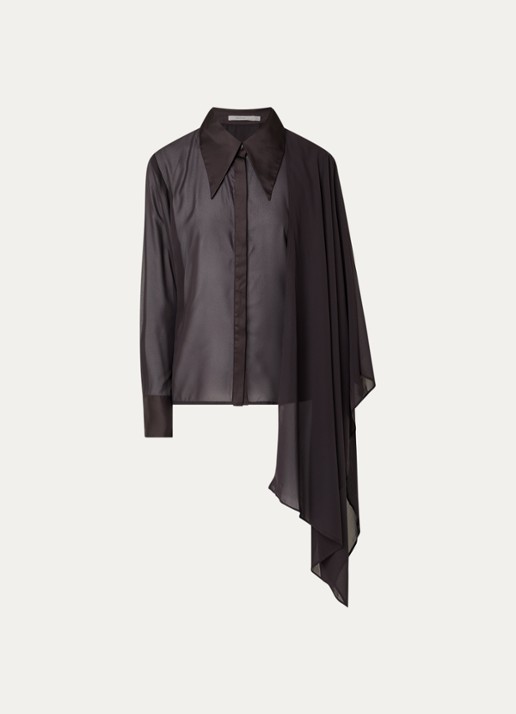 Gestuz Lynne semi-transparante blouse met sjaalkraag - voorkant aubergine