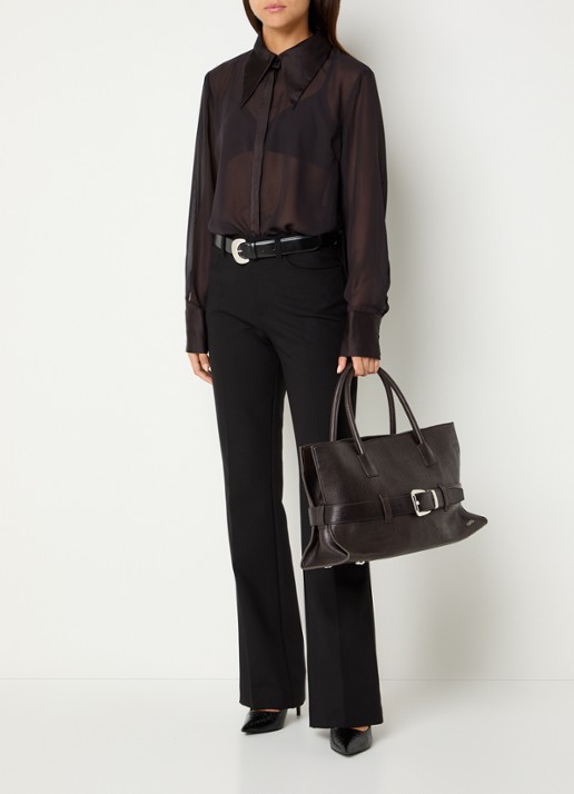 Gestuz Lynne semi-transparante blouse met sjaalkraag - voorkant 2 aubergine