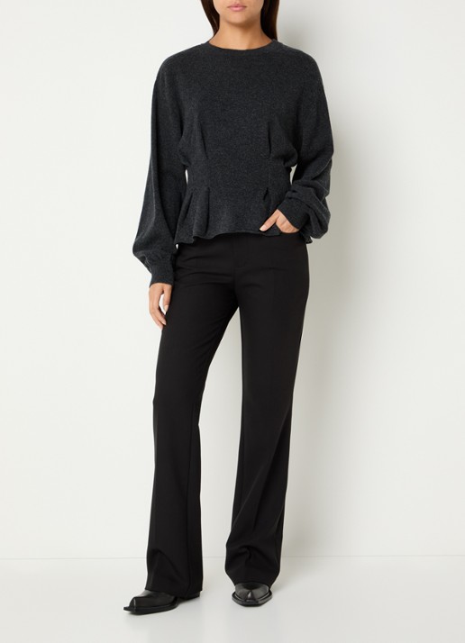 Gestuz Manzi pullover van wol met peplum  - voorkant 4 antraciet