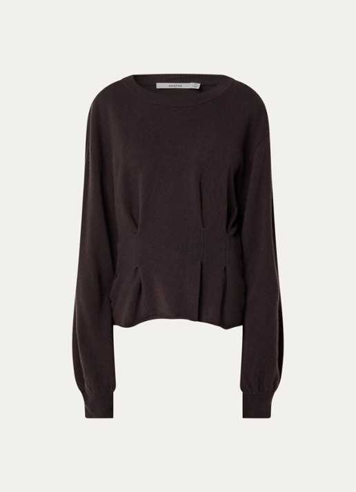 Gestuz Manzi pullover van wol met peplum  - voorkant 2 aubergine