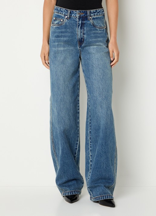 Gestuz Melu high waist wide leg jeans met medium wassing - detail 2 indigo