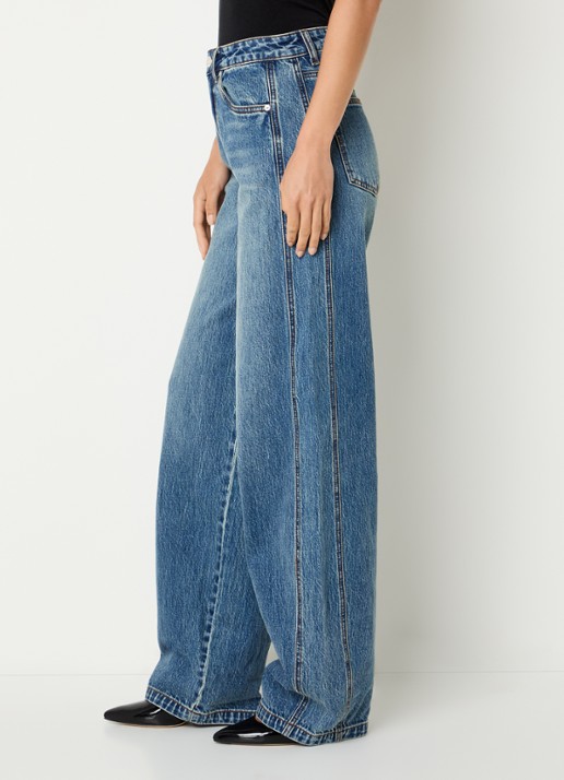 Gestuz Melu high waist wide leg jeans met medium wassing - detail 3 indigo