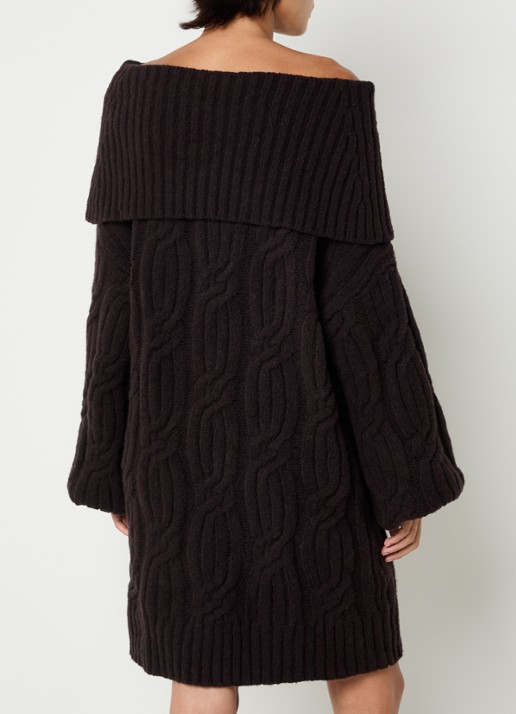Gestuz Mini oversized kabelgebreide A-lijn jurk in wolblend - achterkant aubergine