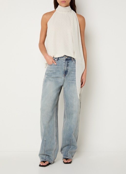 Gestuz Noma high waist loose fit jeans met lichte wassing - voorkant 3 indigo