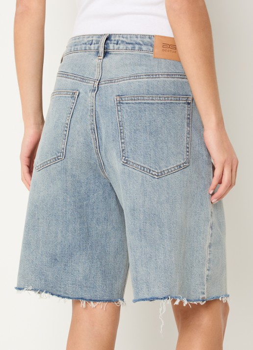 Gestuz Noma high waist straight fit korte broek van denim - achterkant 4 indigo