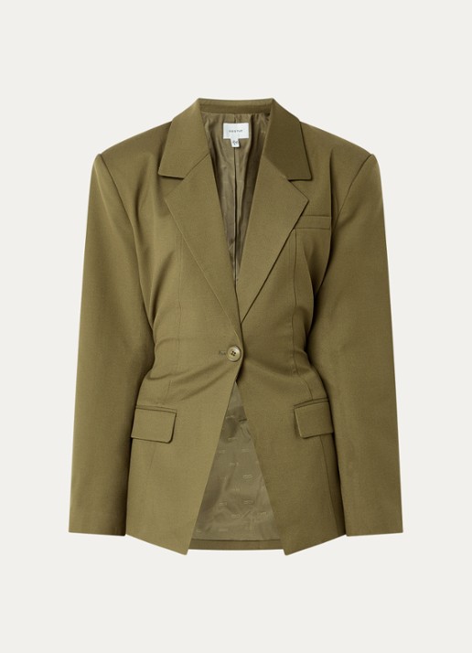 Gestuz Olivia blazer met ceintuur en klepzakken - voorkant olijfgroen