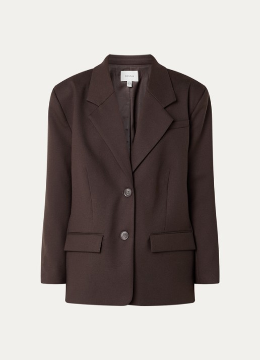 Gestuz Paula blazer met klepzakken - voorkant 2 donkerbruin