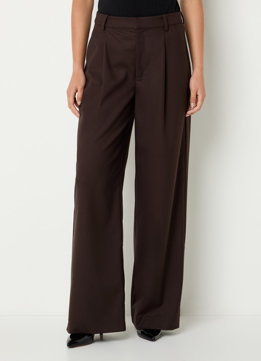 Gestuz Paula high waist loose fit pantalon met steekzakken - detail donkerbruin