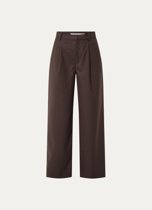 Gestuz Paula high waist loose fit pantalon met steekzakken - voorkant 3 donkerbruin
