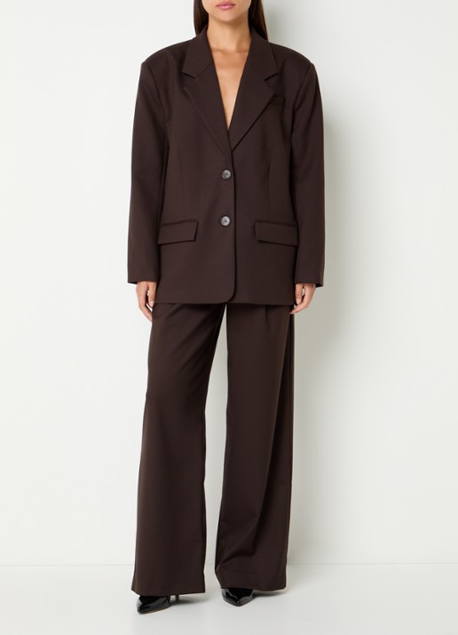Gestuz Paula high waist loose fit pantalon met steekzakken - voorkant 4 donkerbruin