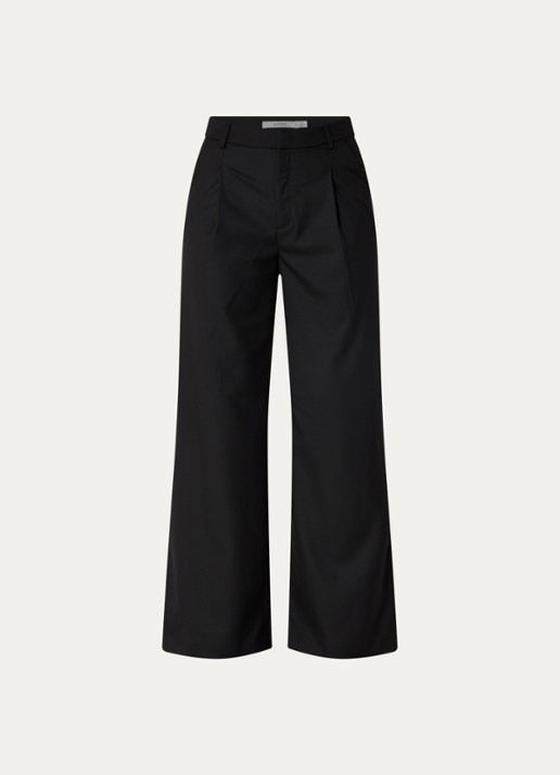 Gestuz Paula high waist loose fit pantalon met steekzakken - voorkant 3 zwart