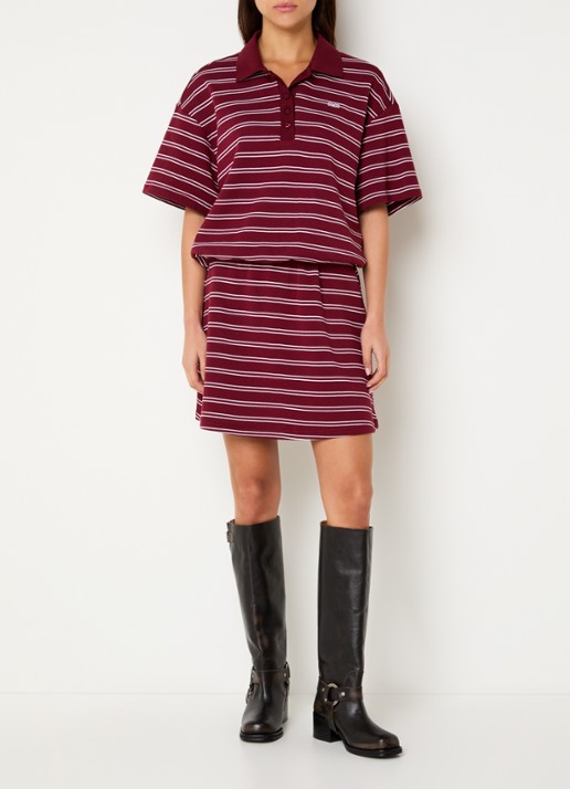Gestuz Pilova mini rok met streepprint - voorkant 2 bordeauxrood