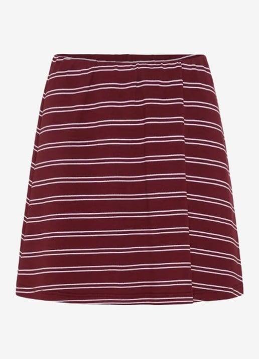 Gestuz Pilova mini rok met streepprint - voorkant bordeauxrood