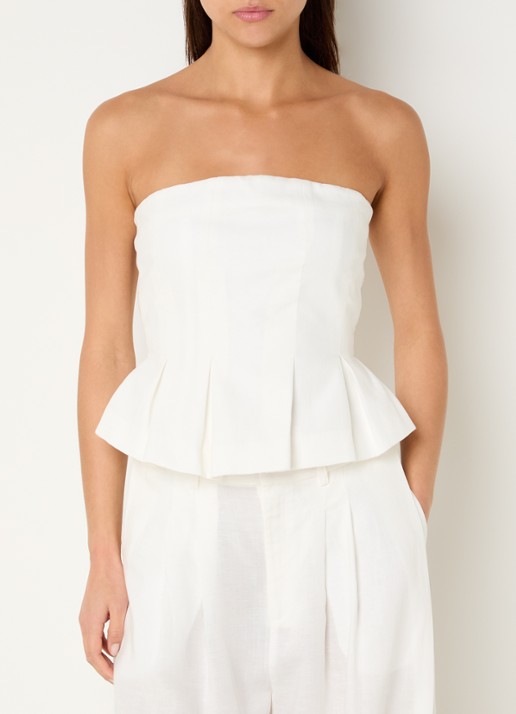 Gestuz Riava off shoulder top in linnenblend met plooien - detail 4 wit