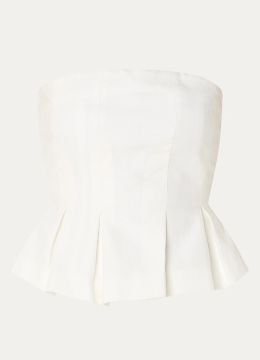 Gestuz Riava off shoulder top in linnenblend met plooien - voorkant 2 wit