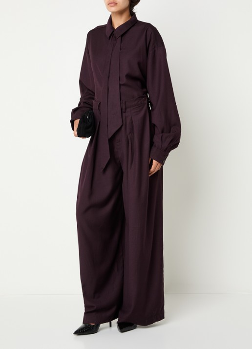 Gestuz Schany oversized blouse met afneembare stropdas - voorkant 2 kastanjebruin