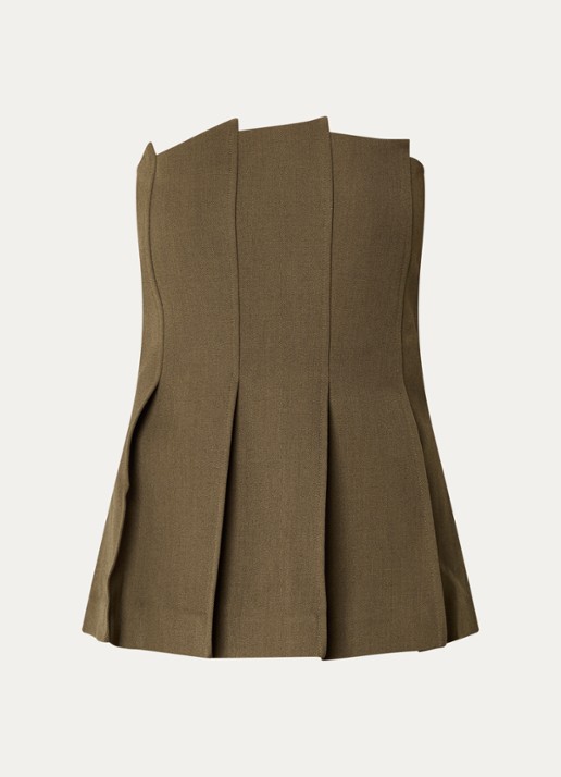 Gestuz Stacy top met plooidetail - voorkant khaki