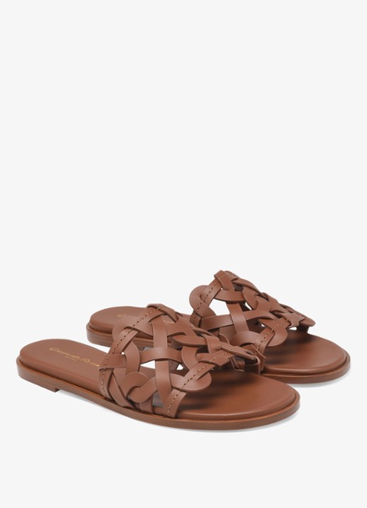 Gianvito Rossi Amalfi slipper van kalfsleer - voorkant 2 bruin
