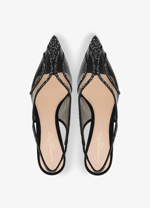 Gianvito Rossi Brenda slingback met suède details en strass - detail 4 zwart