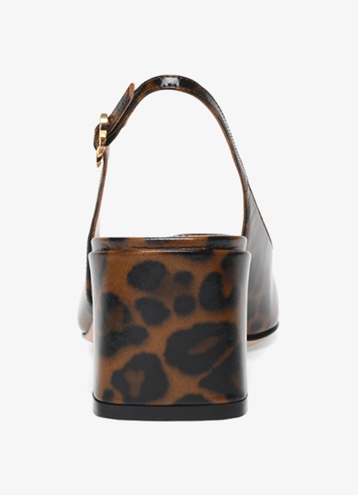 Gianvito Rossi Freeda Sling 55 slingback van lakleer met panterprint - achterkant 4 donkerbruin