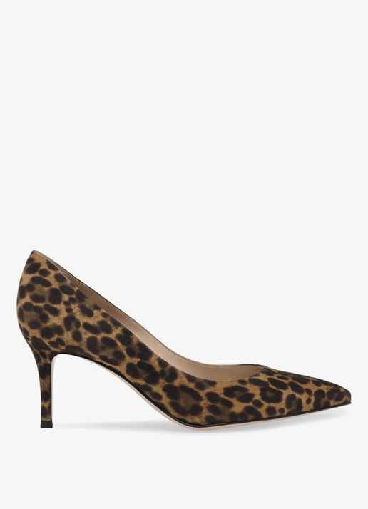 Gianvito Rossi Gianvito 70 pump van suède met panterprint