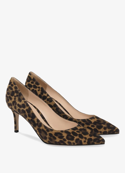 Gianvito Rossi Gianvito 70 pump van suède met panterprint - voorkant 2 bruin
