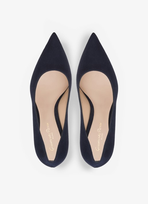 Gianvito Rossi Gianvito 85 pump van suède - detail 2 donkerblauw