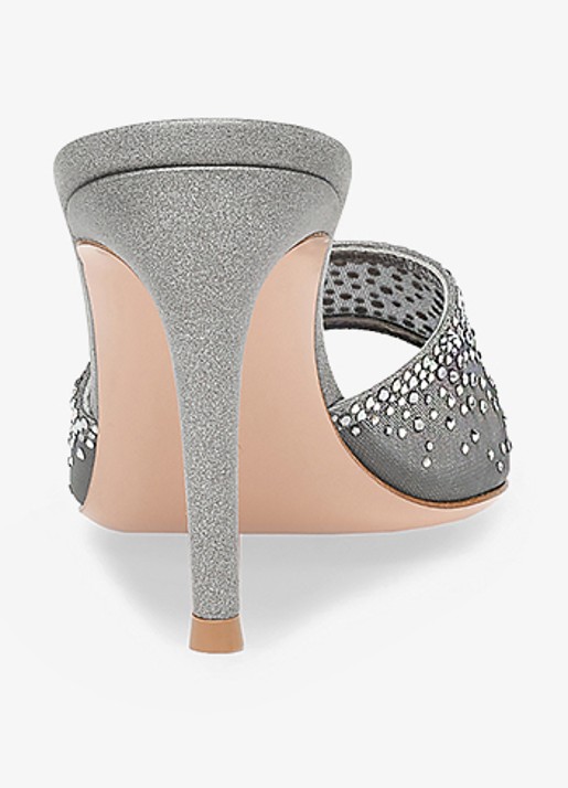 Gianvito Rossi Rania Mule 85 muiltje met suède details en strass - achterkant 2 zilver