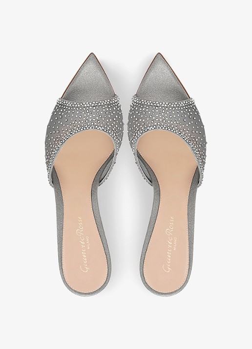 Gianvito Rossi Rania Mule 85 muiltje met suède details en strass - detail zilver