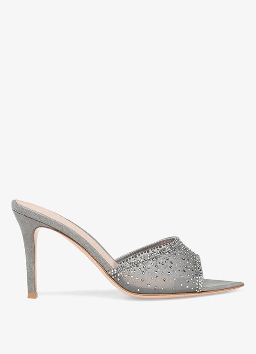 Gianvito Rossi Rania Mule 85 muiltje met suède details en strass - voorkant 3 zilver