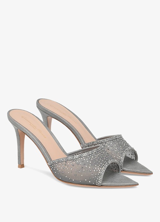 Gianvito Rossi Rania Mule 85 muiltje met suède details en strass - voorkant 4 zilver