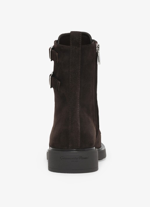 Gianvito Rossi Ripley biker boot van suède - achterkant donkerbruin