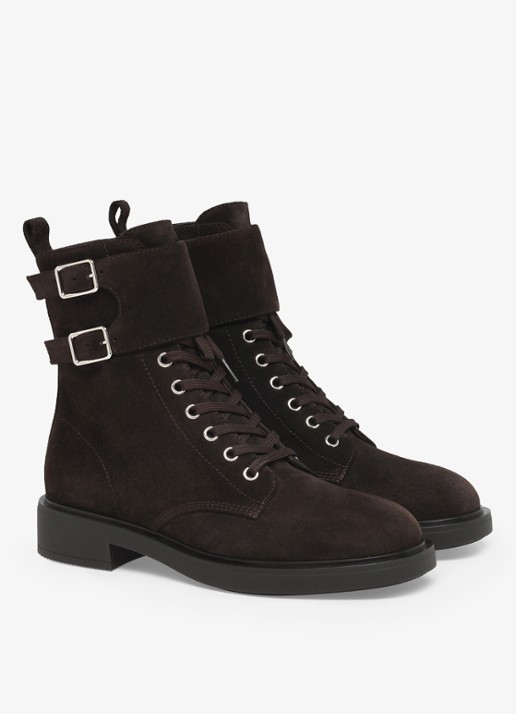 Gianvito Rossi Ripley biker boot van suède - voorkant 3 donkerbruin