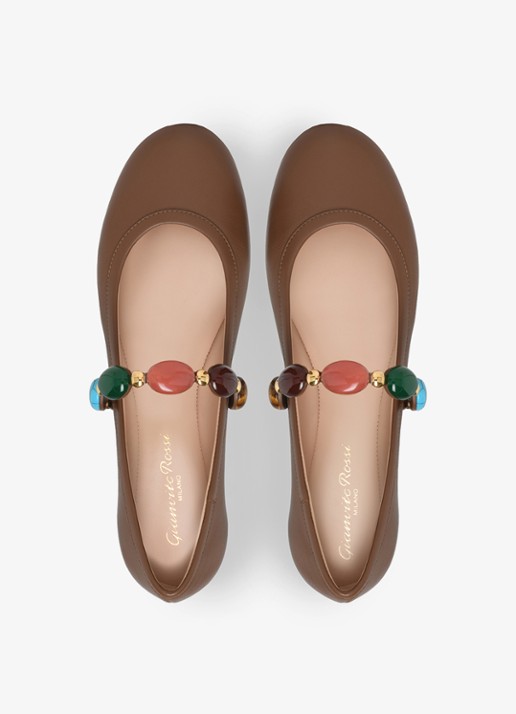 Gianvito Rossi Shanty Mary Jane ballerina van leer - detail 3 bruin