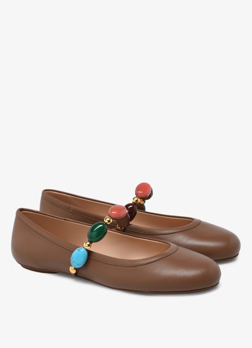 Gianvito Rossi Shanty Mary Jane ballerina van leer - voorkant 2 bruin
